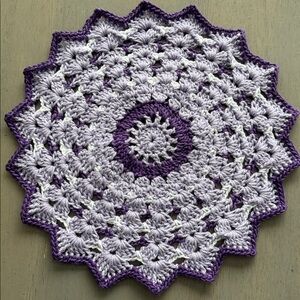 Crochet Doily / Placemat / Trivet in Purple & White - 100% Cotton - 12”